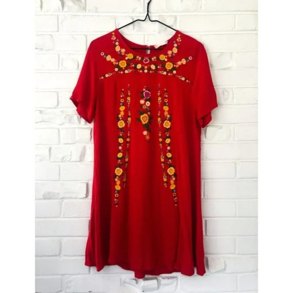 🍁Altar'd State Red Embroidered Swing Mini Dress - Picture 2 of 6